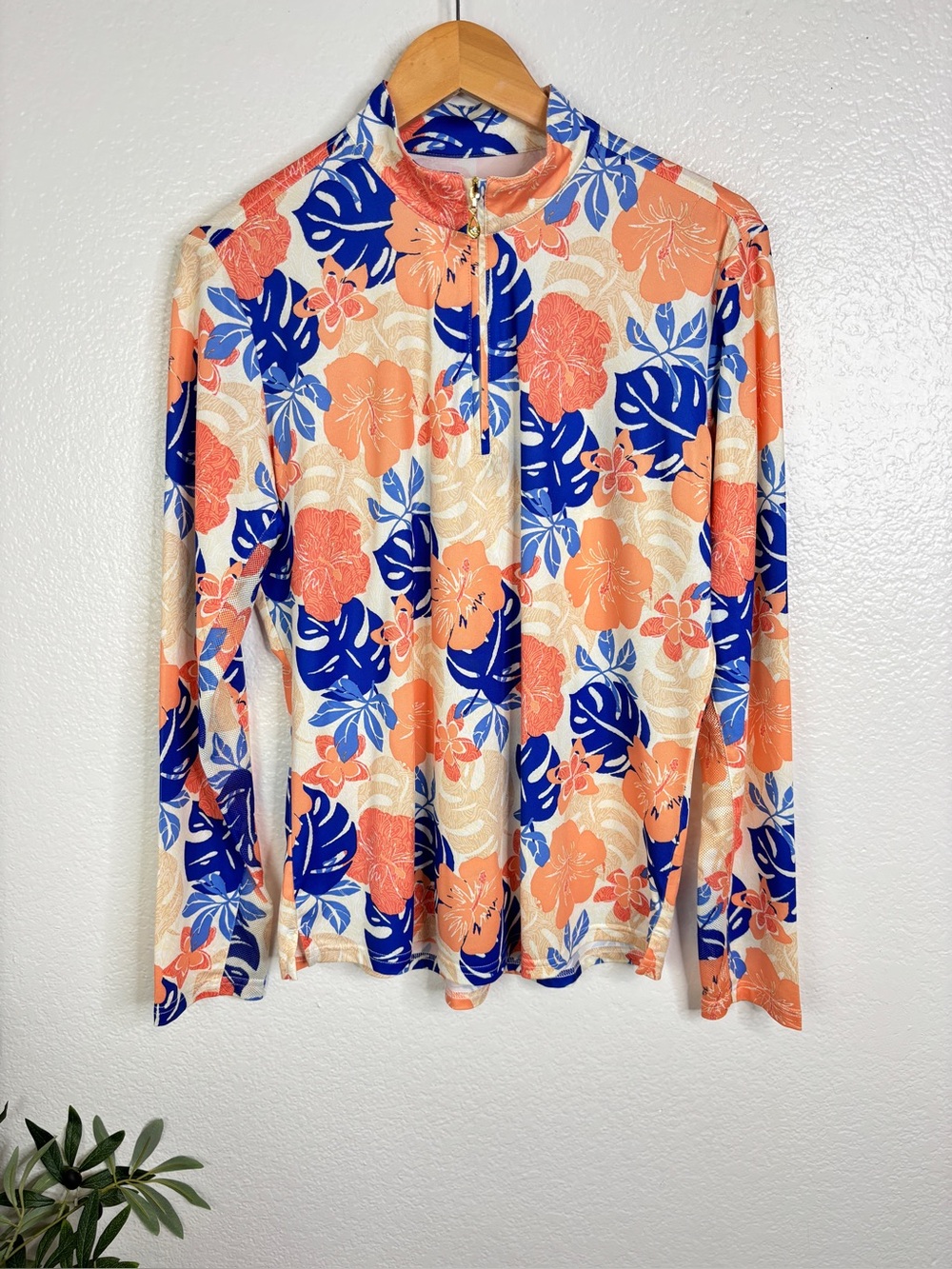 SANSOLEIL SPF 50 Floral Golf Top Sun Shirt Size L